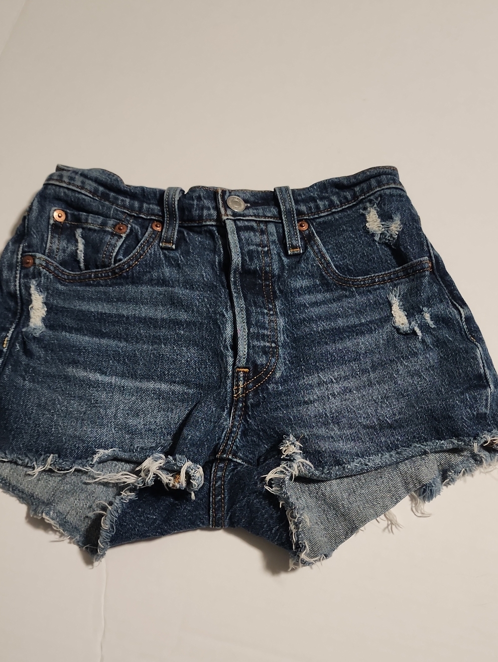 Levi's 501   Original Jean Distressed Frayed Button Fly Denim Shorts, Size 24